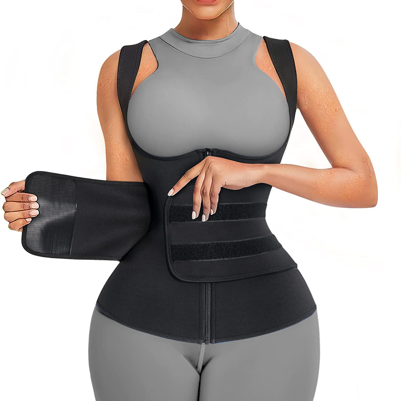 Sweat Waist Trainer Belt Neoprene - بدلة ساونا من النيوبرين للنساء، سترة