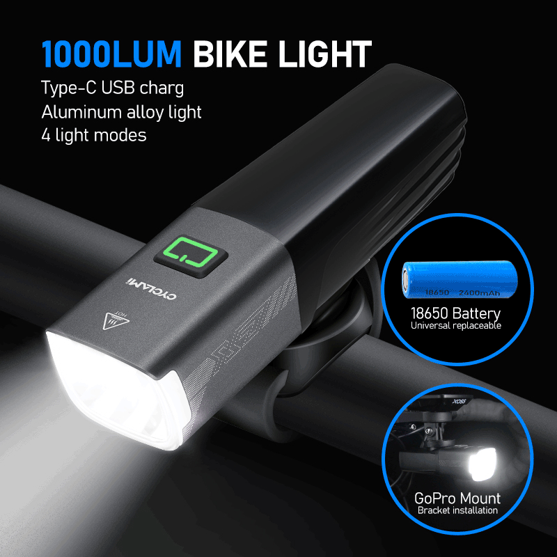 Rechargeable Bicycle Headlight 1000 Lumen - CYCLAMI X7 Reality 1000 لومن مصباح