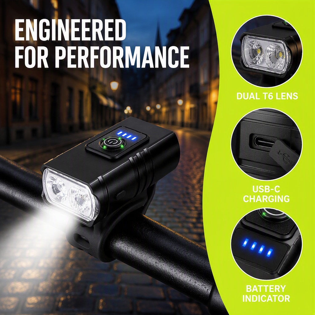 Rechargeable Bicycle Headlight 1000 Lumen - ضوء دراجة قابل للشحن عبر USB،