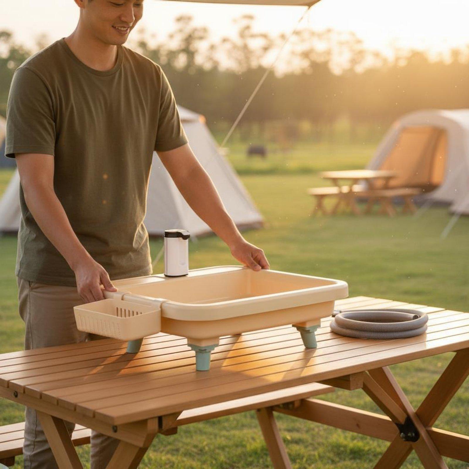 حوض غسيل محمول للتخييم مزود بص - مراجعة Camping وسعره