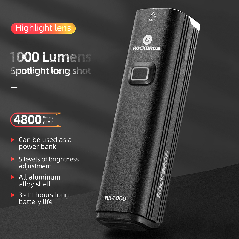 ROCKBROS الدراجة الخفيفة الجبه - مراجعة Rechargeable Bicycle Headlight 1000 Lumen وسعره