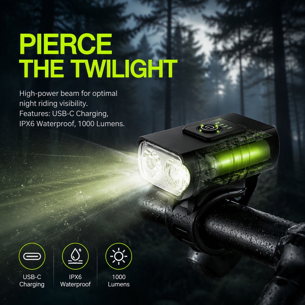 ضوء دراجة قابل للشحن عبر USB،  - مراجعة Rechargeable Bicycle Headlight 1000 Lumen وسعره